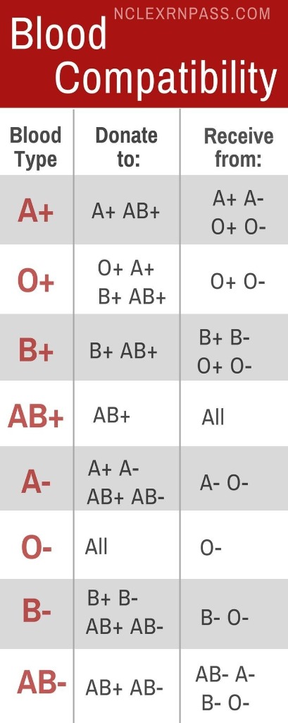 Blood Compatibility Chart - Blood Type, Donate To, and Receive From